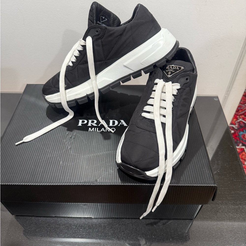 Prada Women’s Black and White Dressed Sneakers - Picture 2 of 3